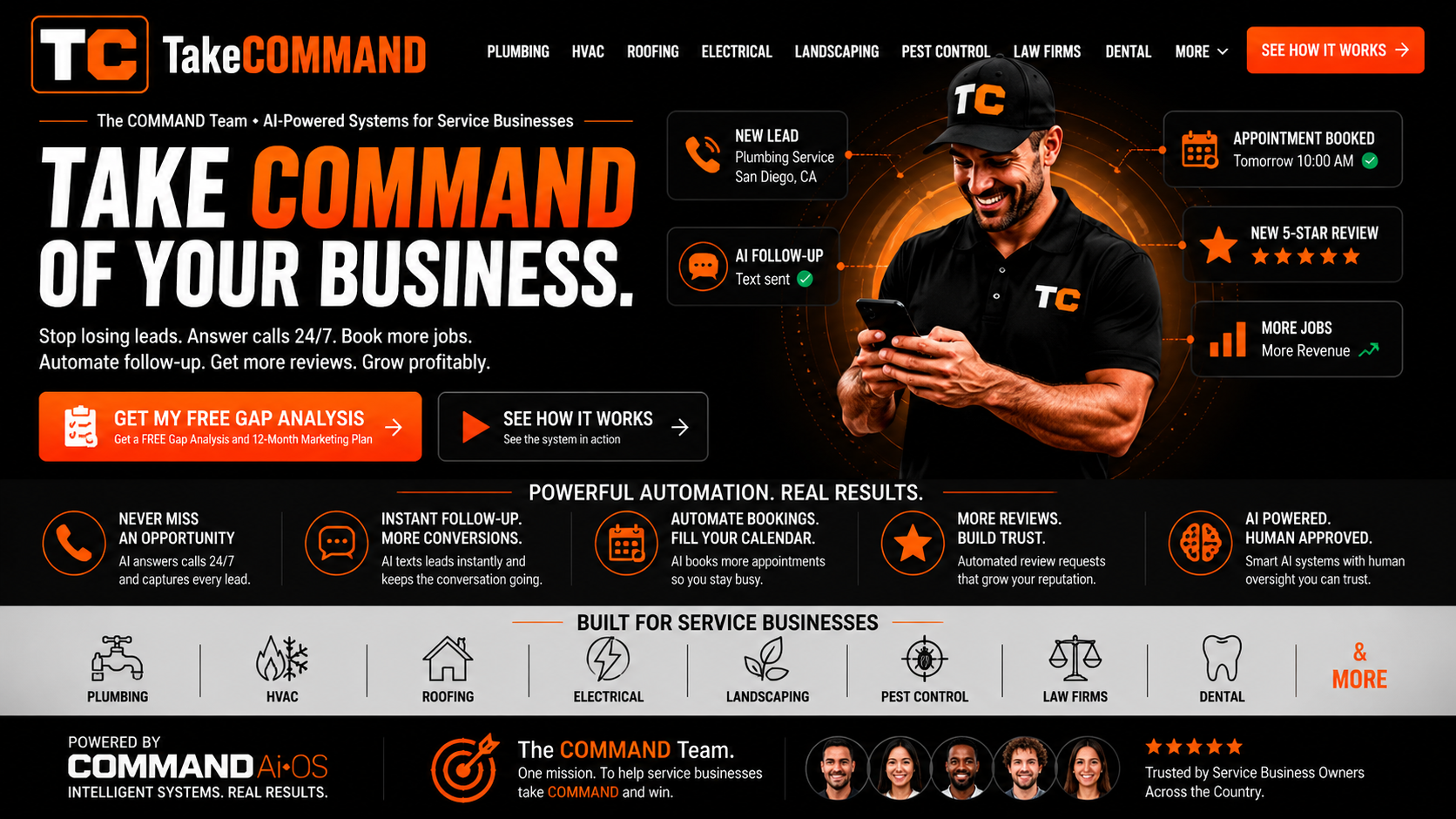 TakeCOMMAND landing page hero design
